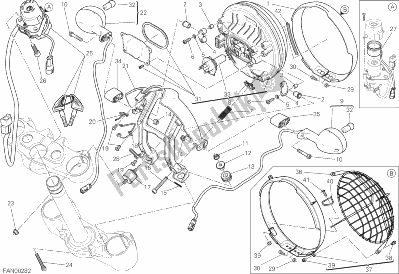 All parts for the Headlight of the Ducati Scrambler Urban Enduro Thailand USA 803 2017